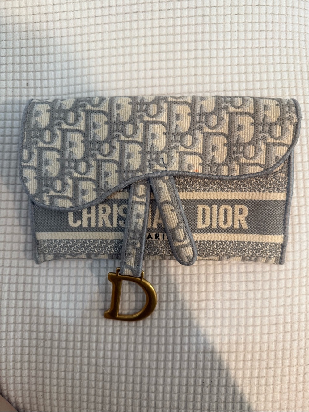 Christian Dior Grey Oblique Canvas Saddle Wallet on chain